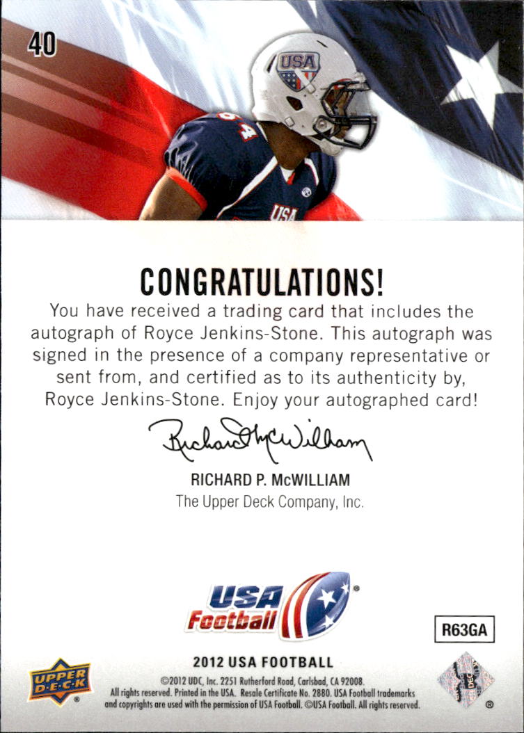 Royce Jenkins-Stone 2012 Upper Deck USA Football Auto Autograph RC Rookie