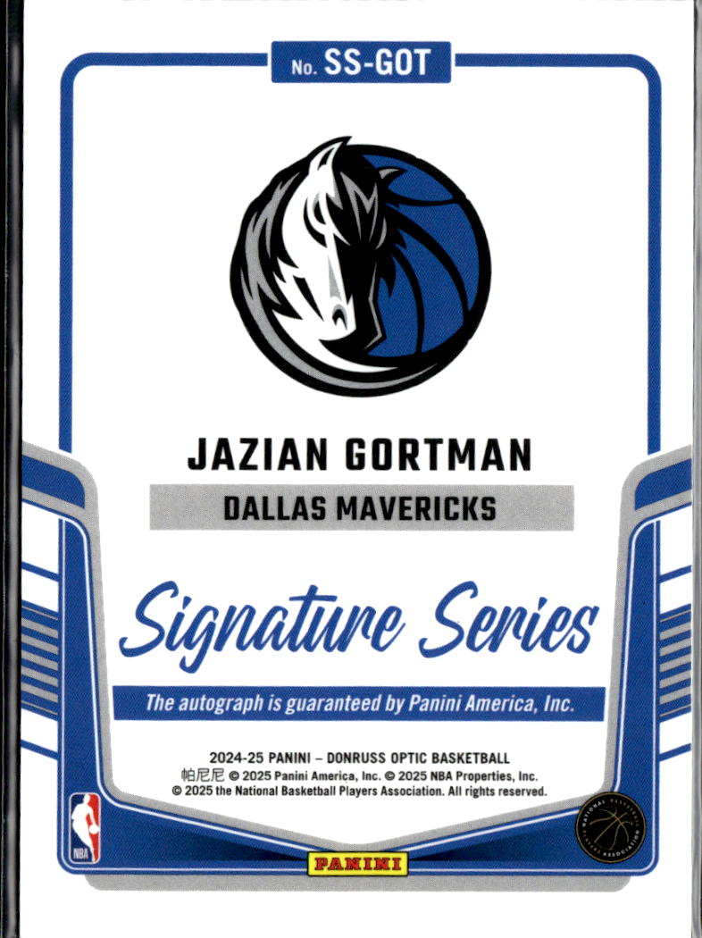 Jazian Gortman 2025 Donruss Optic Auto Autograph Dallas Mavericks