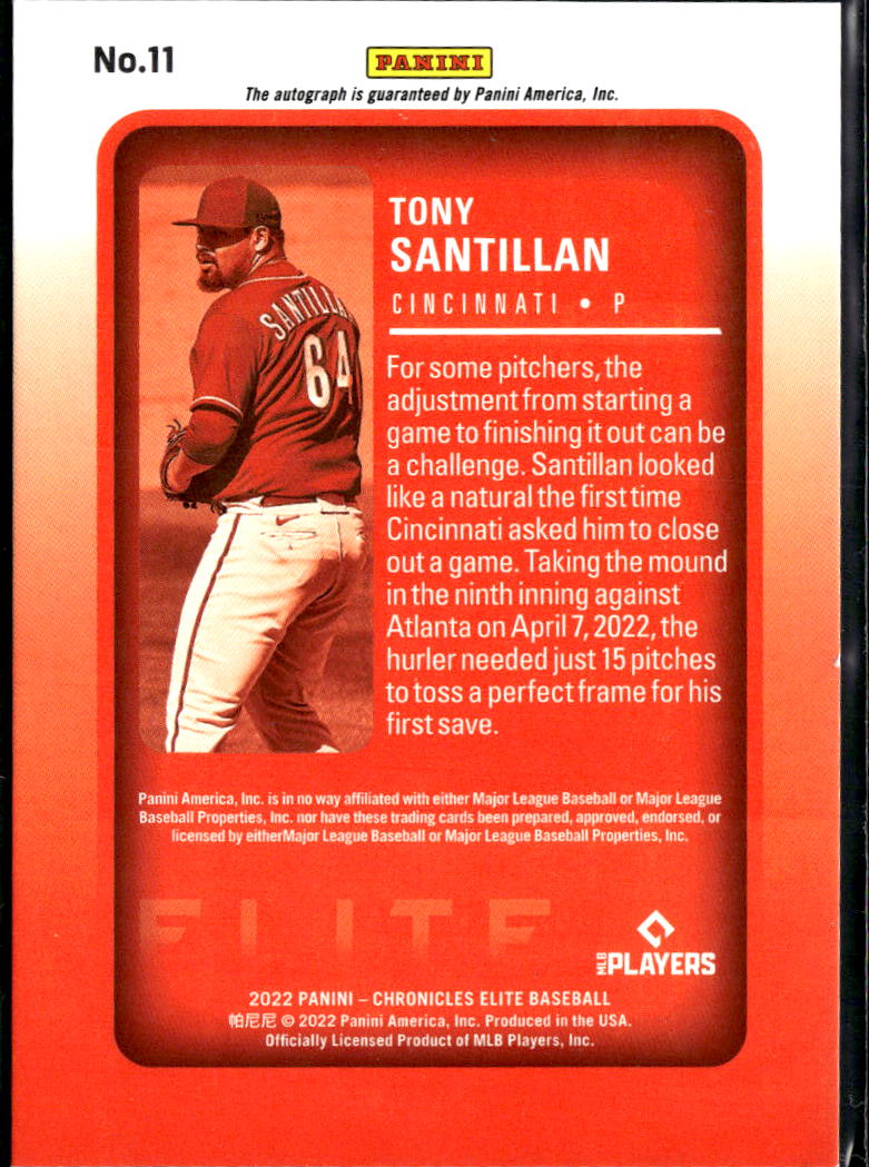 Tony Santillan 2022 Panini Chronicles Elite Baseball RC Auto Cincinnati Reds
