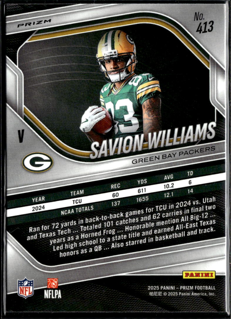 Savion Williams 2025 Prizm Variation Rookie RC Disco Green Bay Packers