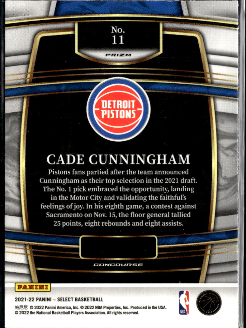 Cade Cunningham 2021-22 Select Silver Prizm Rookie RC Detroit Pistons