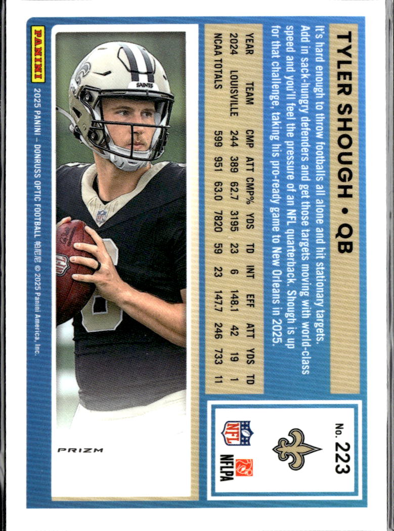 Tyler Shough 2025 Optic Rated Rookie RC HOLO Prizm New Orleans Saints