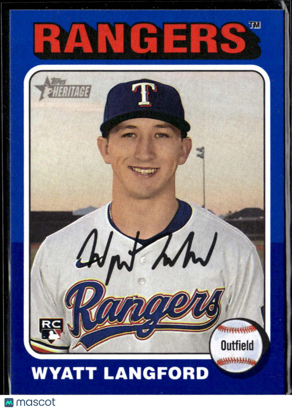 Wyatt Langford 2024 Topps Heritage RC Rookie Blue Border Texas Rangers