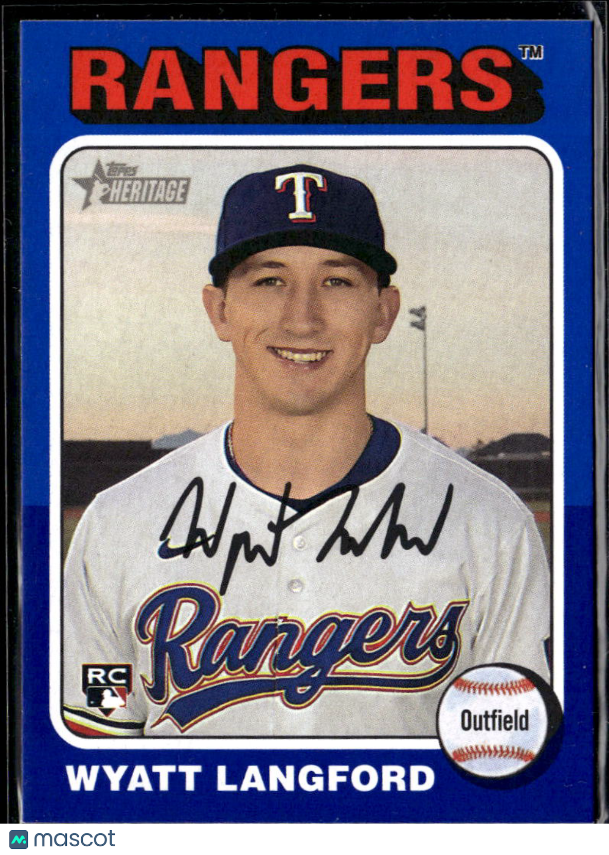 Wyatt Langford 2024 Topps Heritage RC Rookie Blue Border Texas Rangers