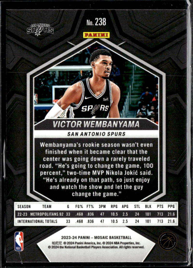 Victor Wembanyama 2023-24 Mosaic Rookie RC San Antonio Spurs