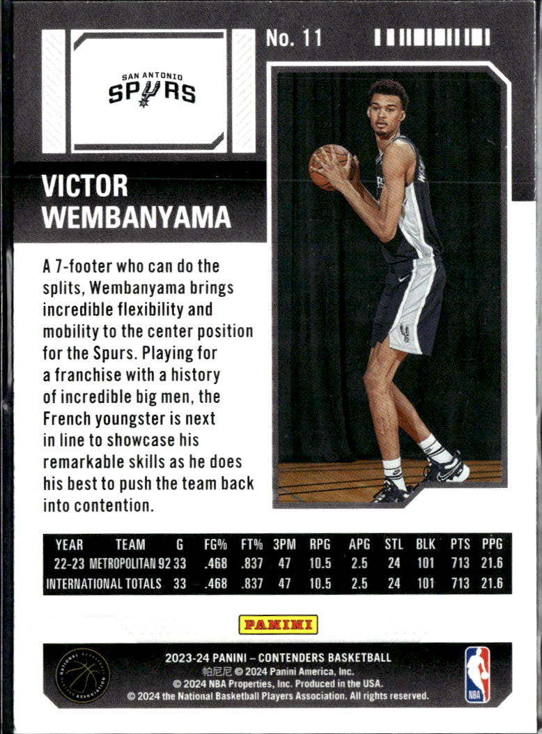 Victor Wembanyama 2023-24 Contenders Rookie RC San Antonio Spurs