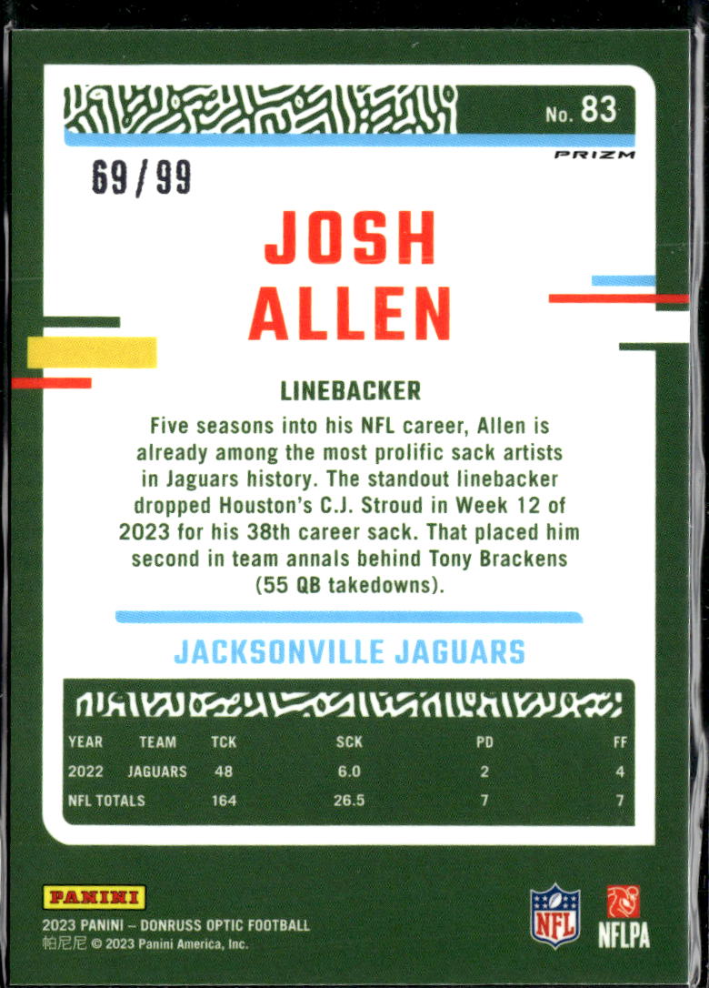 Josh Allen 2023 Optic Red Prizm 69/99 Jacksonville Jaguars