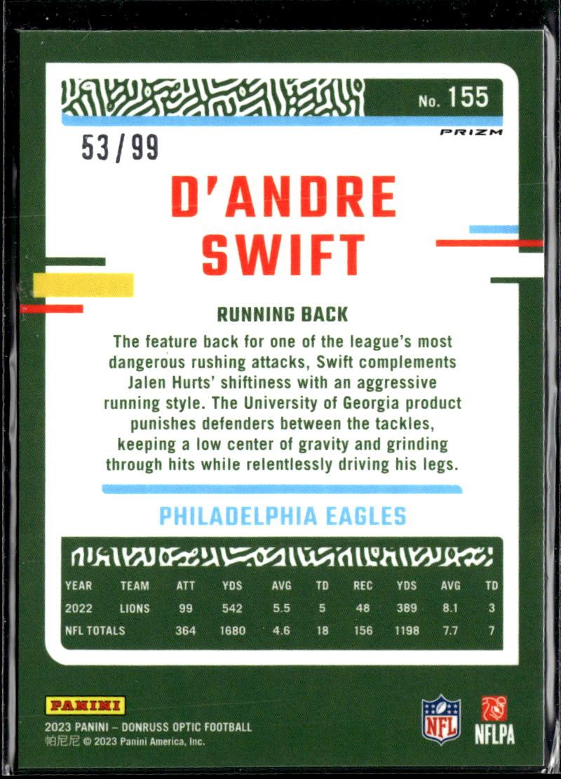 D'Andre Swift 2023 Optic Red Prizm 53/99 Philadelphia Eagles