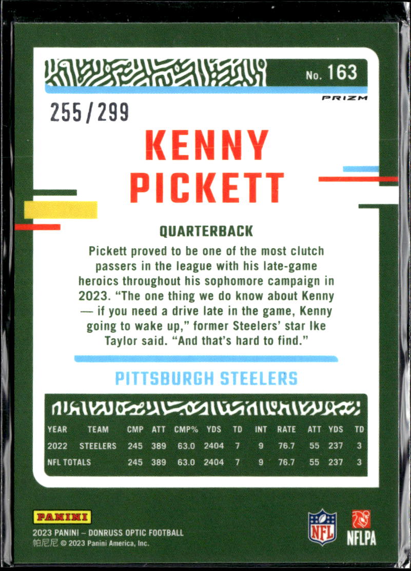 Kenny Pickett 2023 Optic Aqua Prizm 255/299 Pittsburgh Steelers