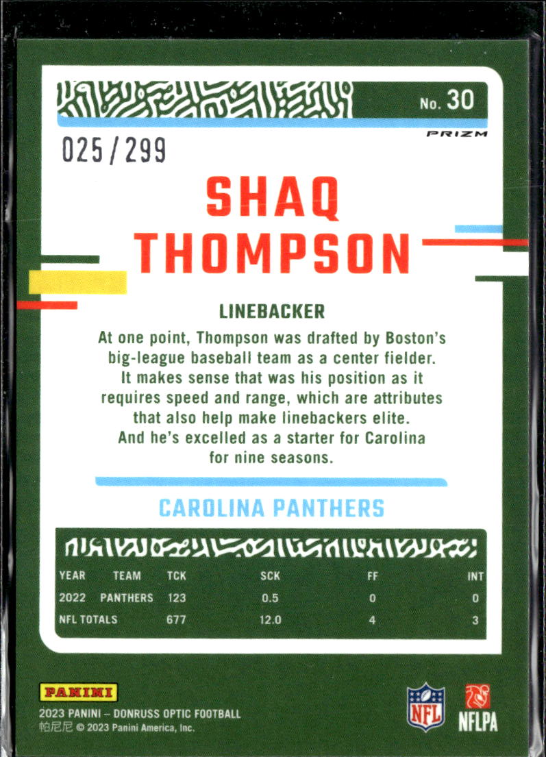 Shaq Thompson 2023 Optic Aqua Prizm 25/299 Carolina Panthers