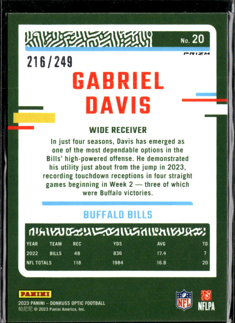 Gabriel Davis 2023 Optic Orange Prizm 216/249 Buffalo Bills