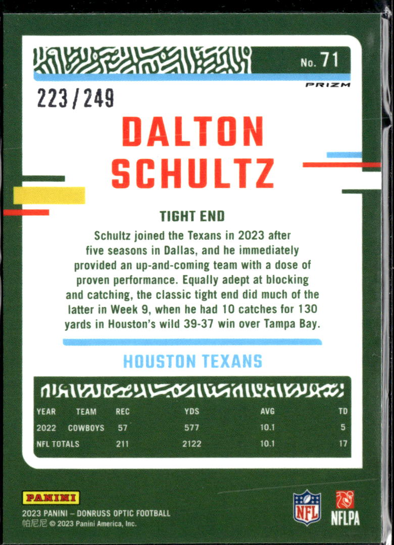 Dalton Schultz 2023 Optic Orange Prizm 223/249 Houston Texans