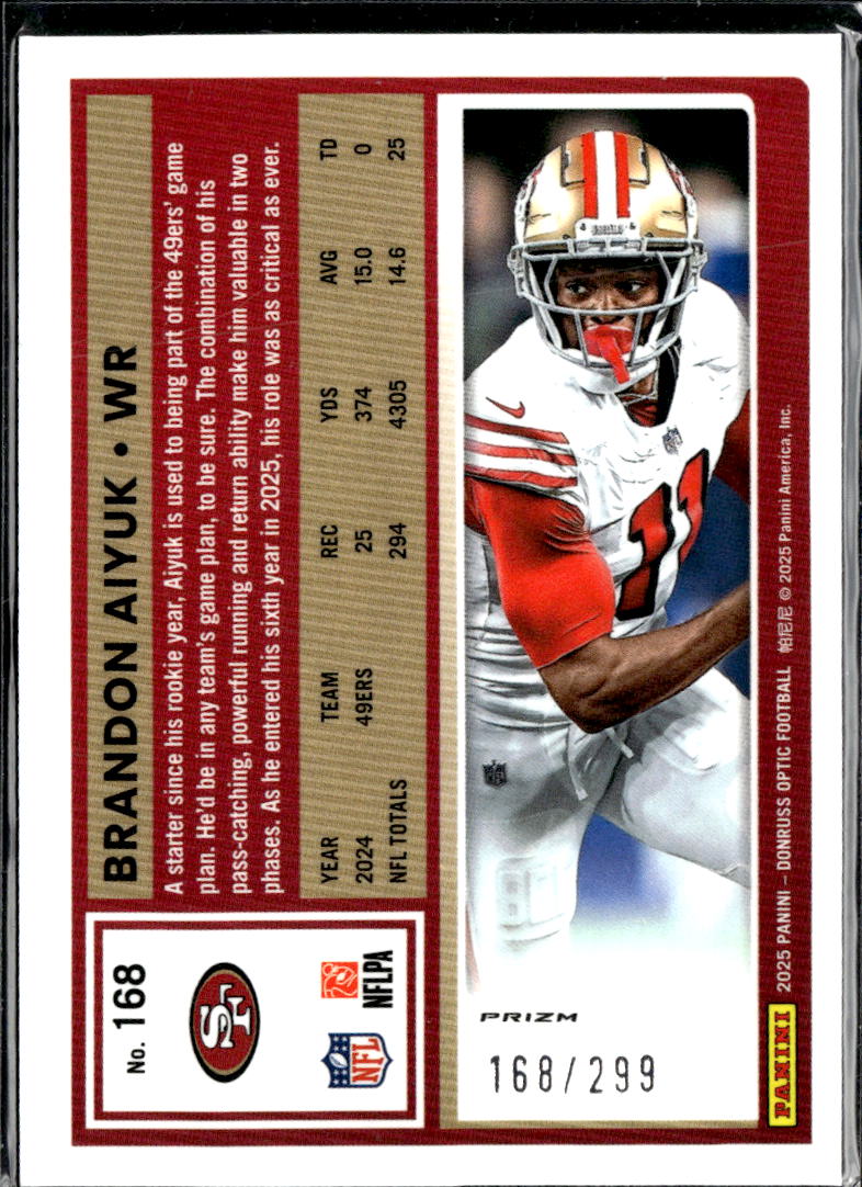 Brandon Aiyuk 2025 Optic Orange Prizm 168/299 San Francisco 49ers