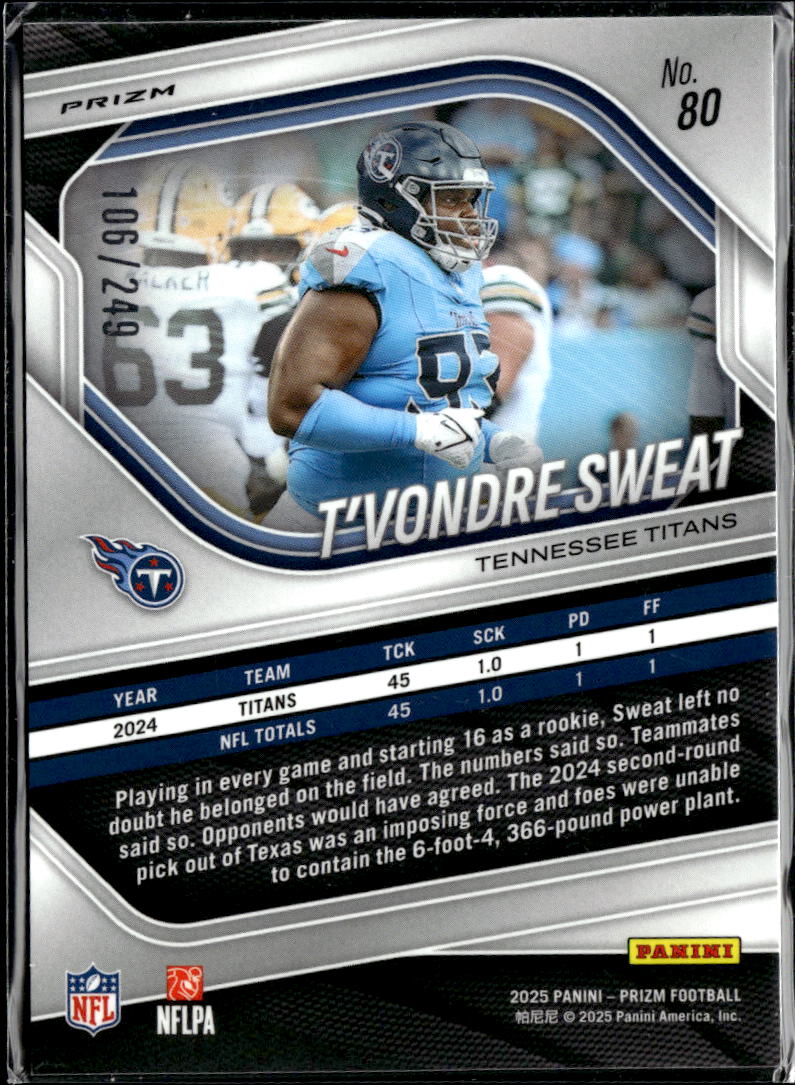 T'Vondre Sweat 2025 Prizm Orange Prizm 106/249 Tennessee Titans