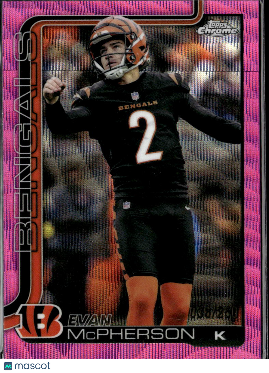 Evan McPherson 2025 Topps Chrome Pink Wave 36/250 Cincinnati Bengals