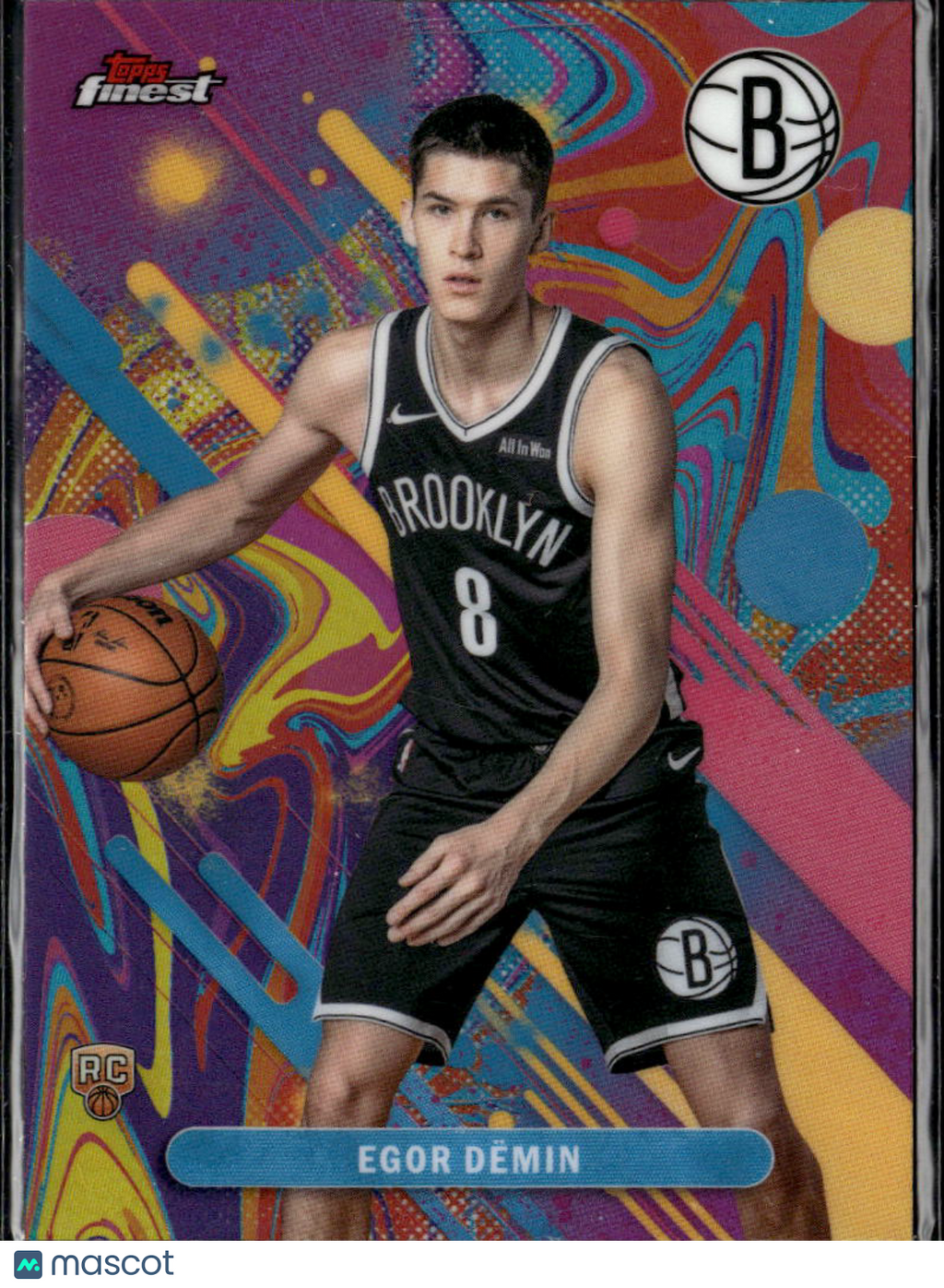 Egor Dëmin 2025 Topps Finest RC Oil Spill Rookie Brooklyn Nets