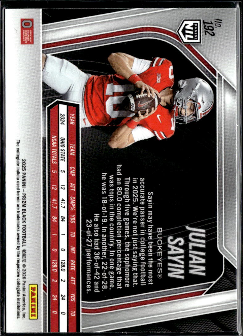 Julian Sayin 2025 Panini Prizm Black Rookie RC Ohio State Buckeyes