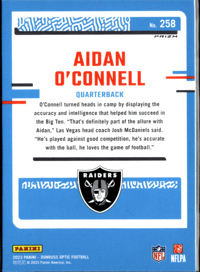 Aidan O'Connell 2023 Optic Rated Rookie RC Holo Las Vegas Raiders