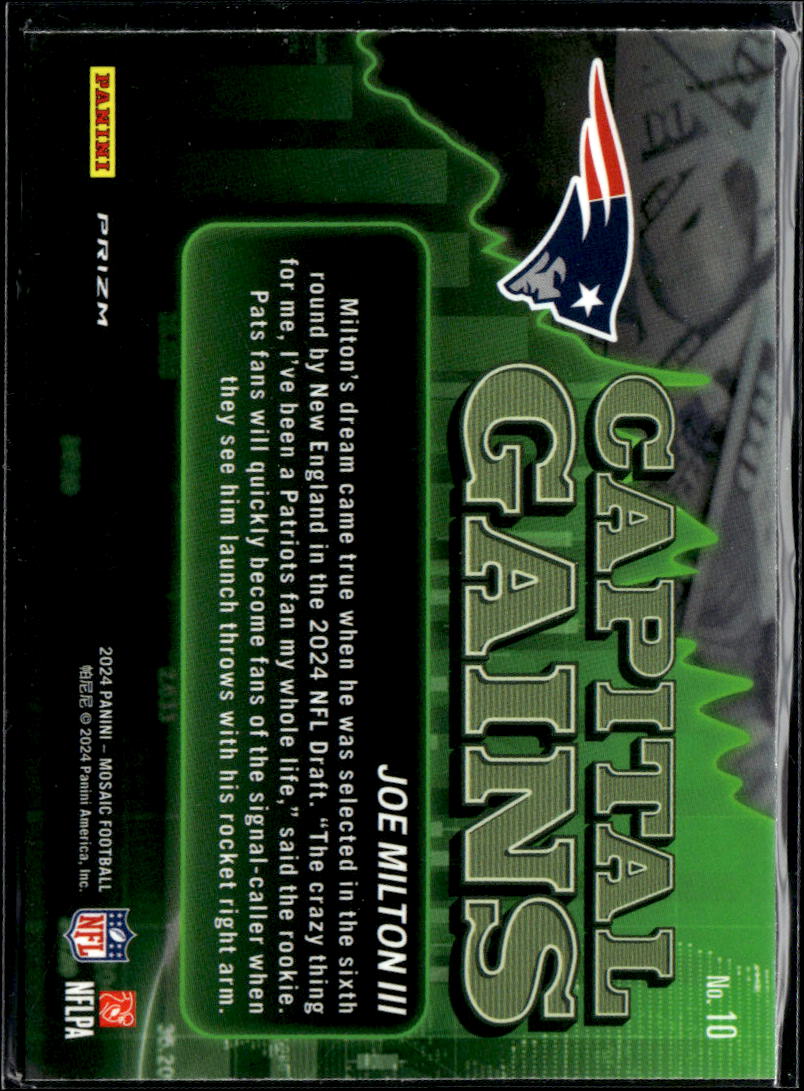 Joe Milton III 2024 Mosaic Capital Gains Rookie RC New England Patriots