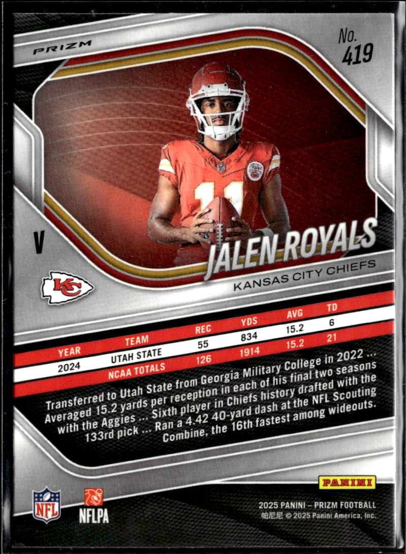 Jalen Royals 2025 Prizm Variation Rookie RC Disco Kansas City Chiefs