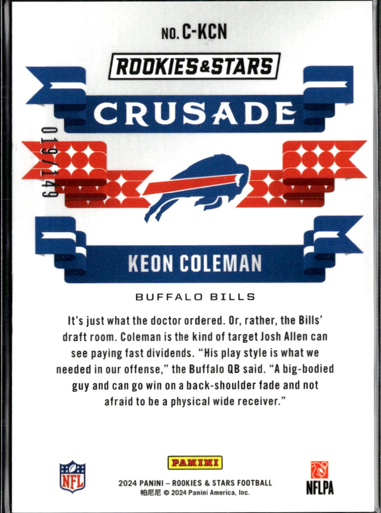 Keon Coleman 2024 Rookies & Stars Crusade White RC 19/149 Buffalo Bills