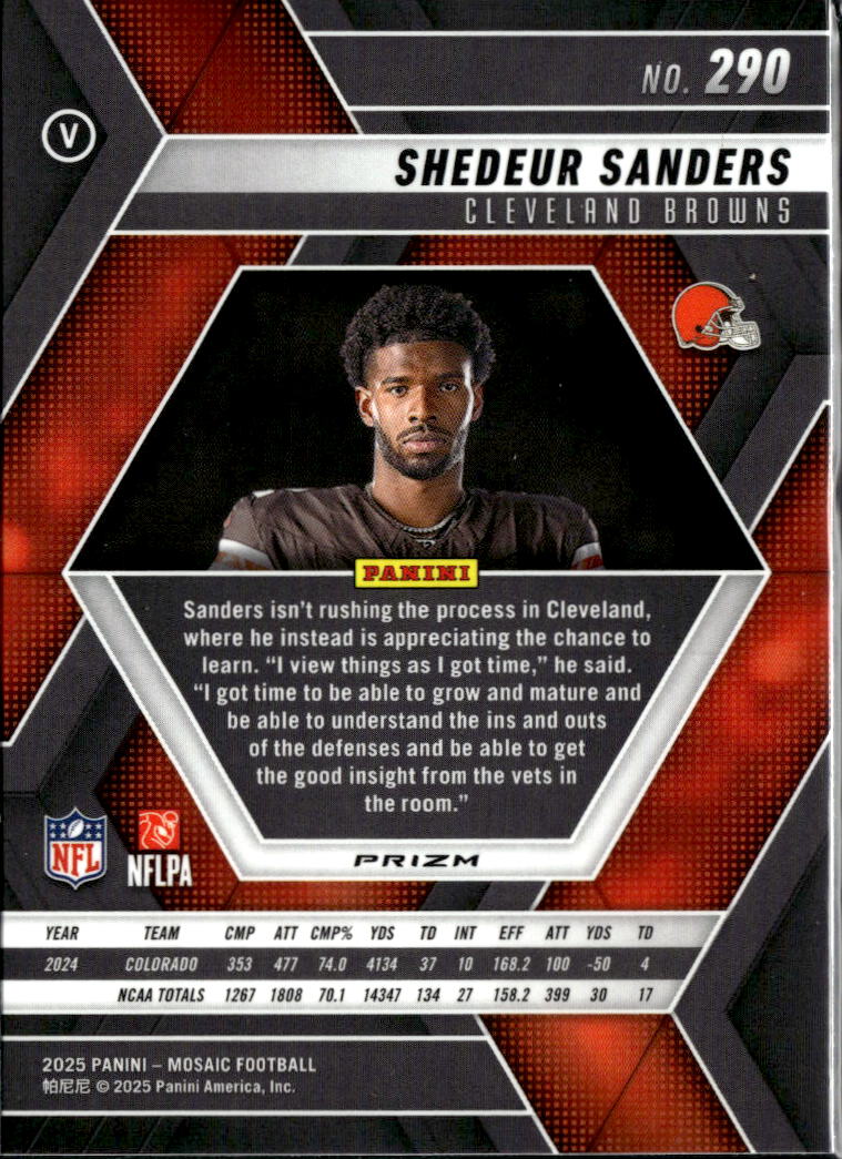 Shedeur Sanders 2025 Mosaic No Helmet Variation Mosaics RC Cleveland Browns