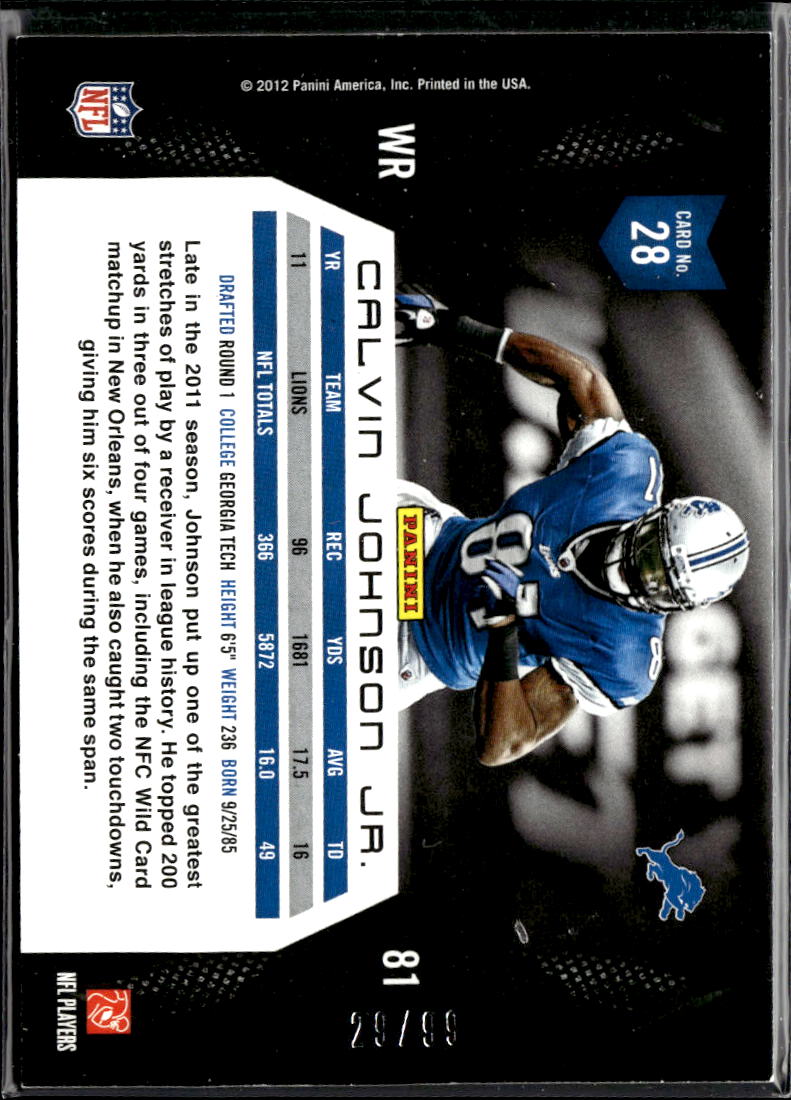 Calvin Johnson Jr. 2012 Momentum Gold 29/99 Detroit Lions