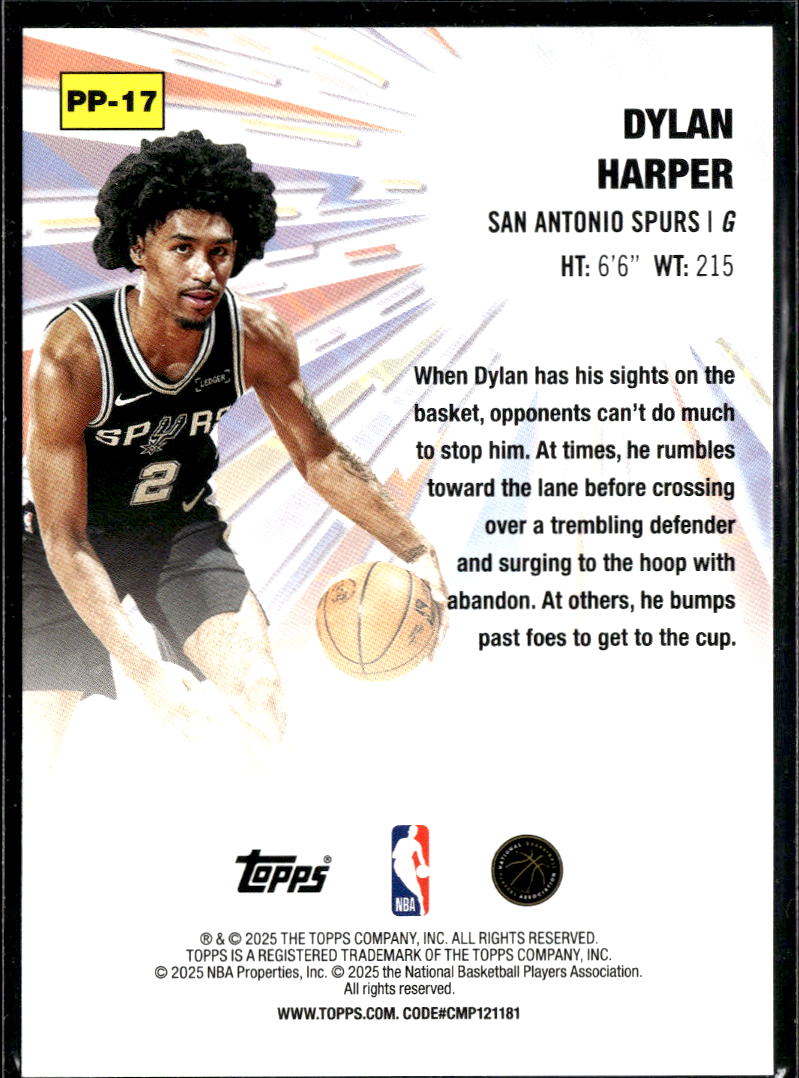 Dylan Harper 2025 Topps Power Players Rookie RC San Antonio Spurs