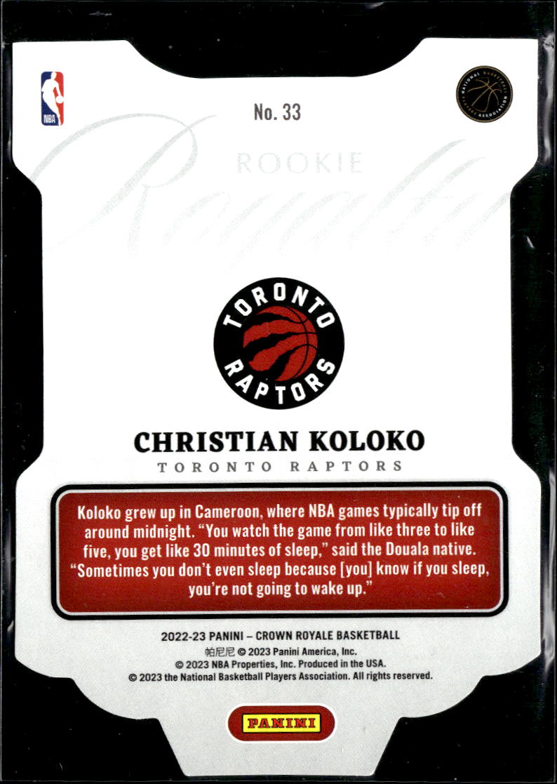 Christian Koloko 2023 Crown Royale Rookie Royalty 81/99 Toronto Raptors