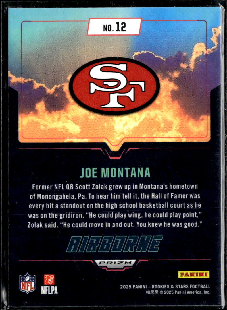 Joe Montana 2025 Rookies & Stars Prizm Airborne Silver San Francisco 49ers