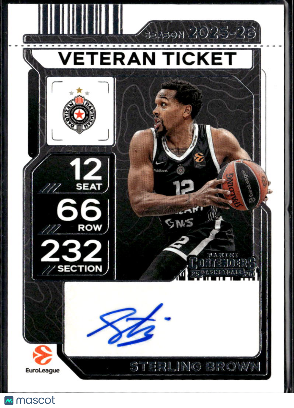 Sterling Brown 2026 Contenders EuroLeague Auto Autograph Partizan Belgrade