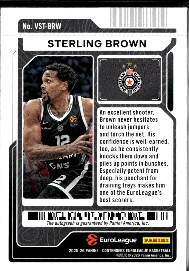 Sterling Brown 2026 Contenders EuroLeague Auto Autograph Partizan Belgrade