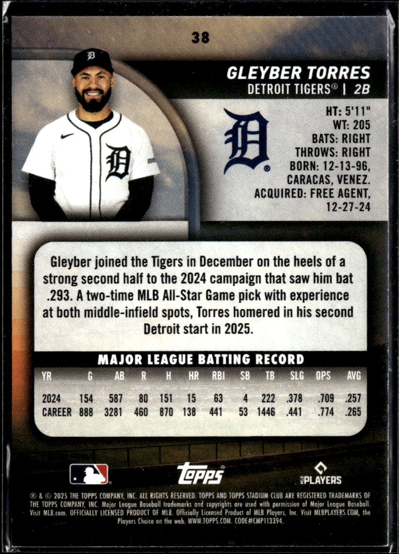 Gleyber Torres 2025 Topps Stadium Club Blue Foil SSP Detroit Tigers