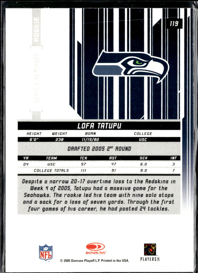 Lofa Tatupu 2005 Leaf Rookies & Stars Rookie RC Seattle Seahawks