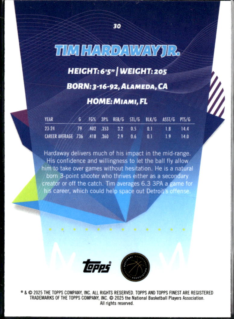 Tim Hardaway Jr. 2025 Topps Finest Purple /200 Detroit Pistons