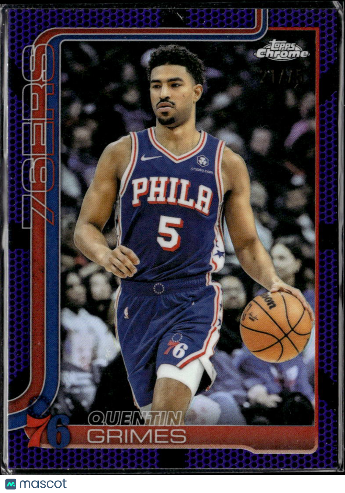 Quentin Grimes 2025 Topps Chrome Purple Refractor 21/75 Philadelphia 76ers