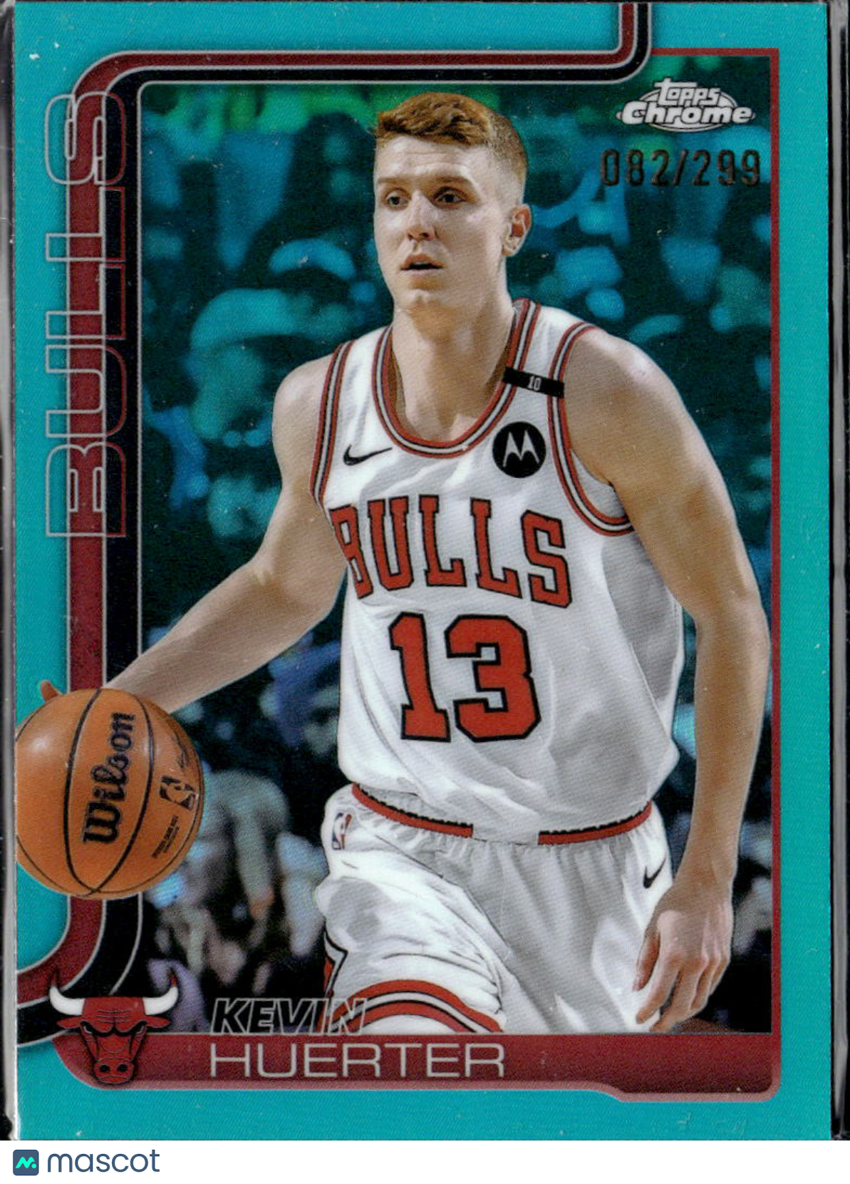 Kevin Huerter 2025 Topps Chrome Aqua Refractor 82/299 Chicago Bulls