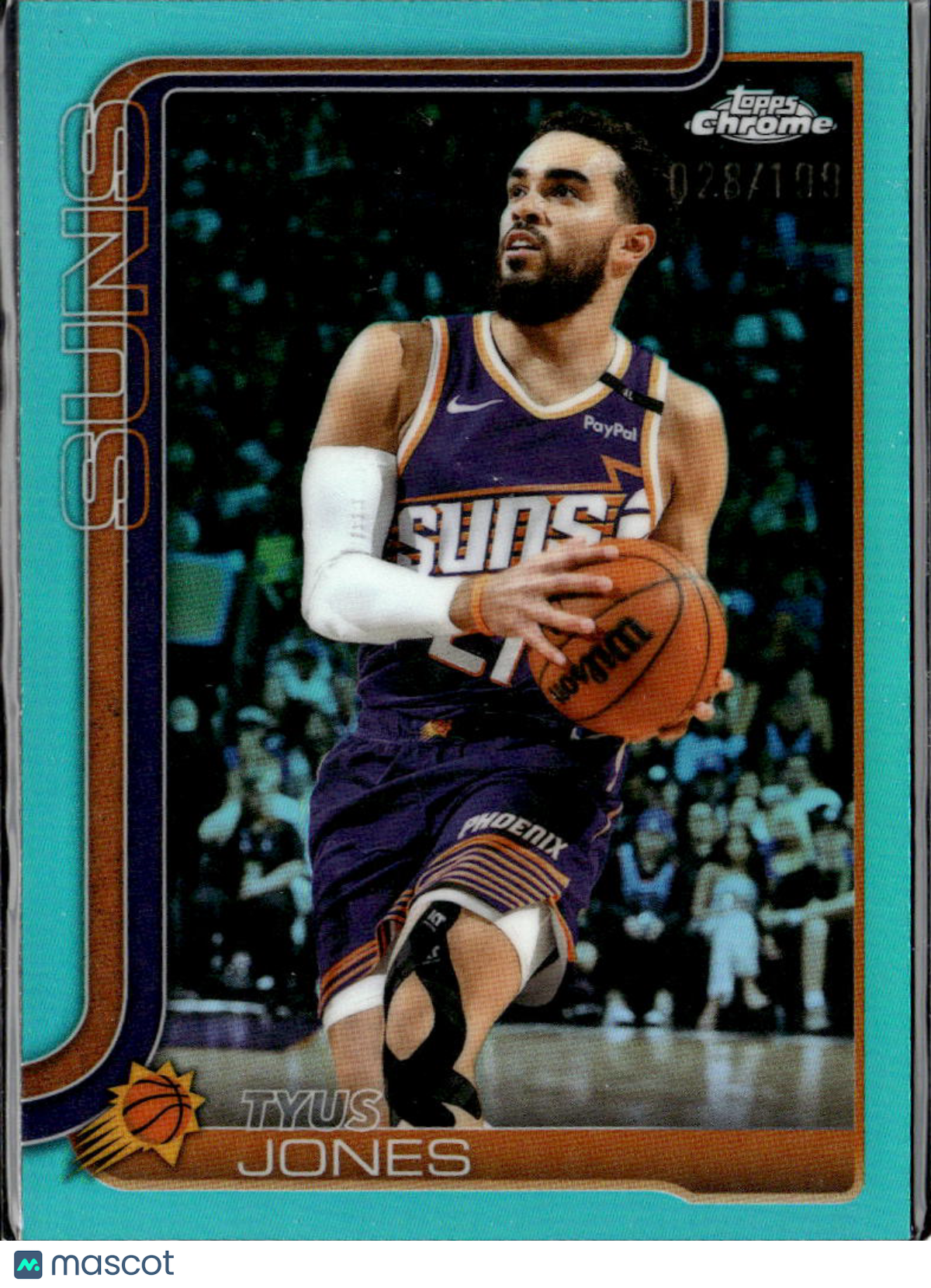 Tyus Jones 2025 Topps Chrome Aqua Refractor 28/199 Phoenix Suns