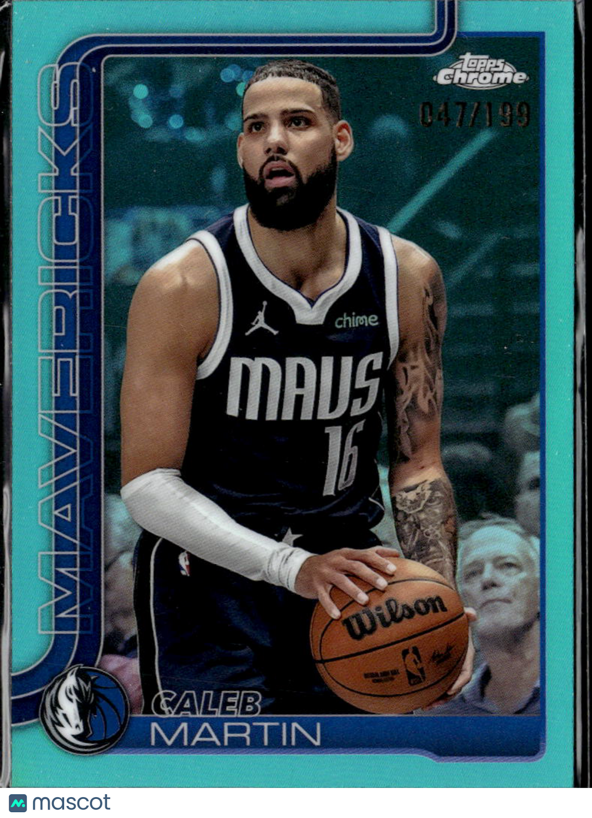Caleb Martin 2025 Topps Chrome Aqua Refractor 47/199 Dallas Mavericks