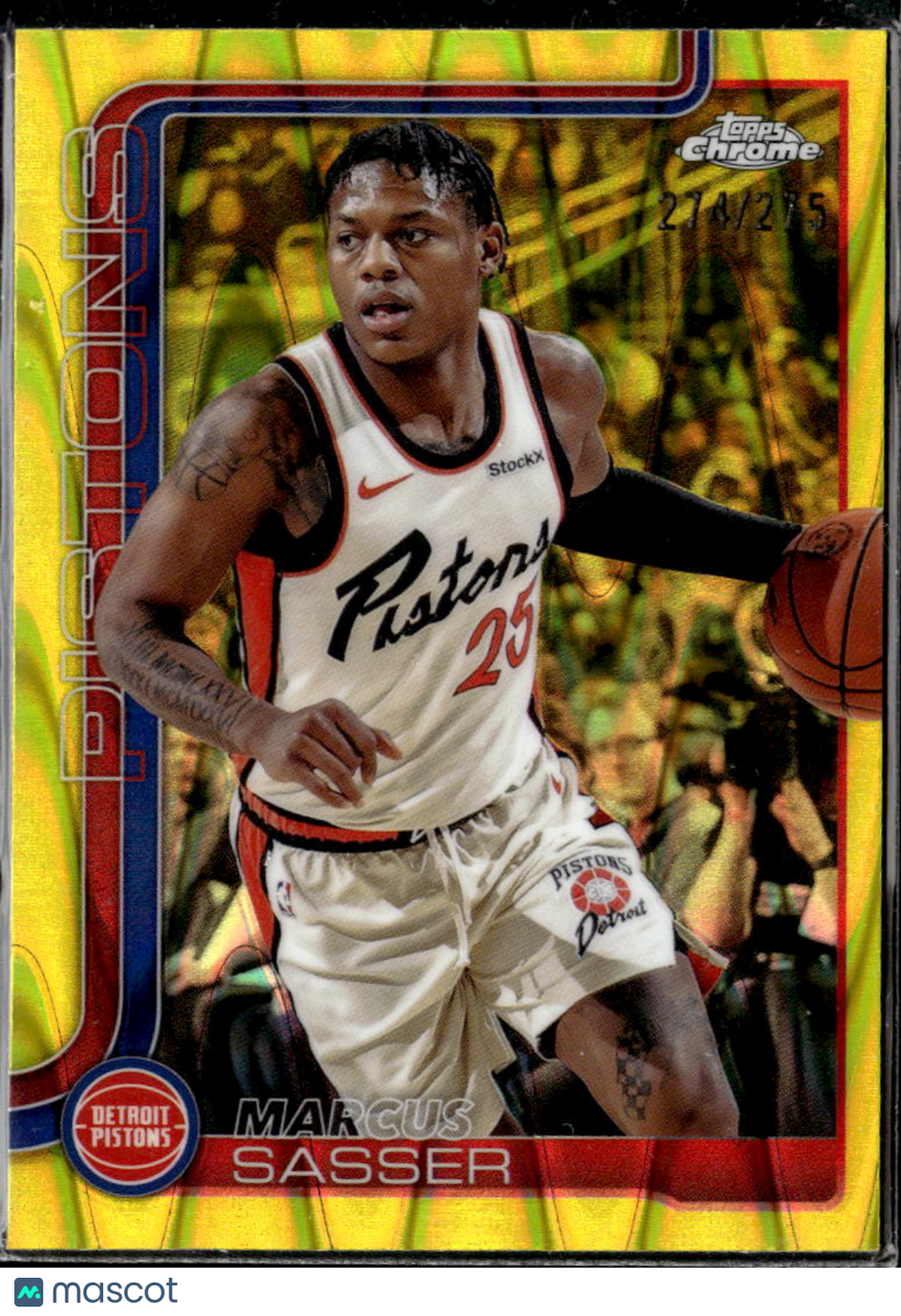 Marcus Sasser 2025 Topps Chrome Yellow Wave Refractor Detroit Pistons