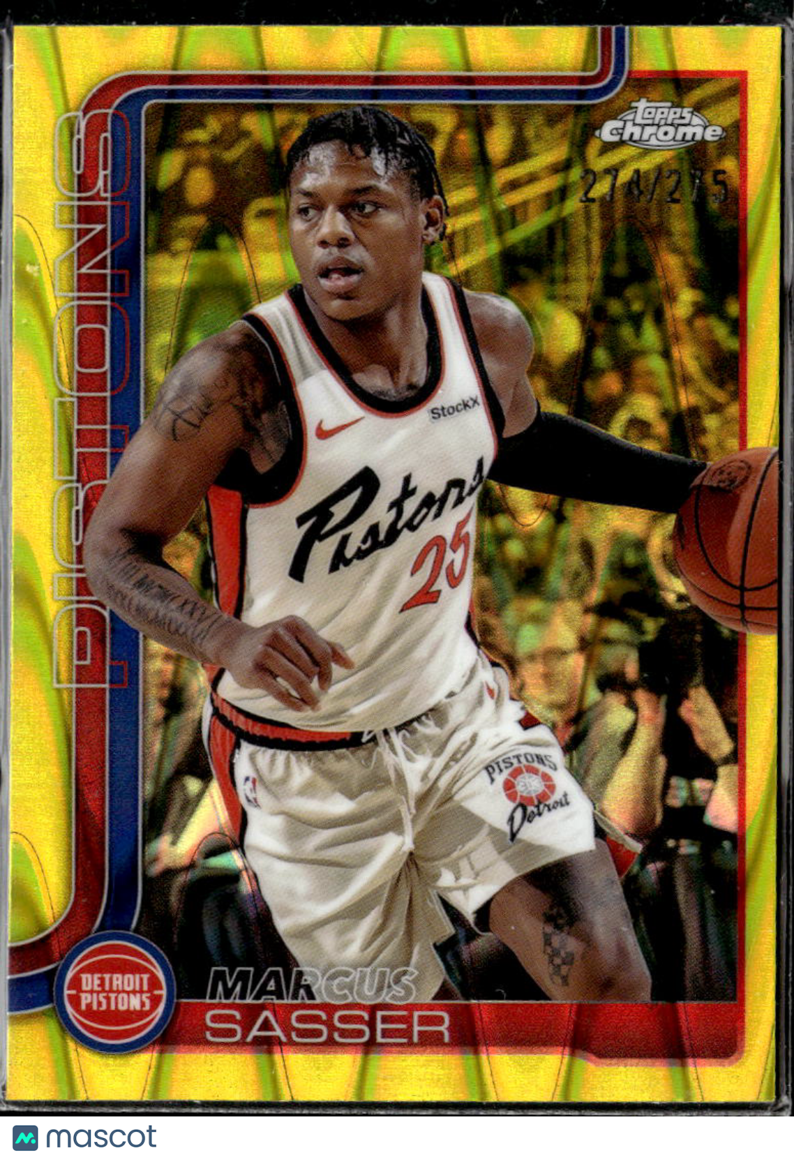 Marcus Sasser 2025 Topps Chrome Yellow Wave Refractor Detroit Pistons