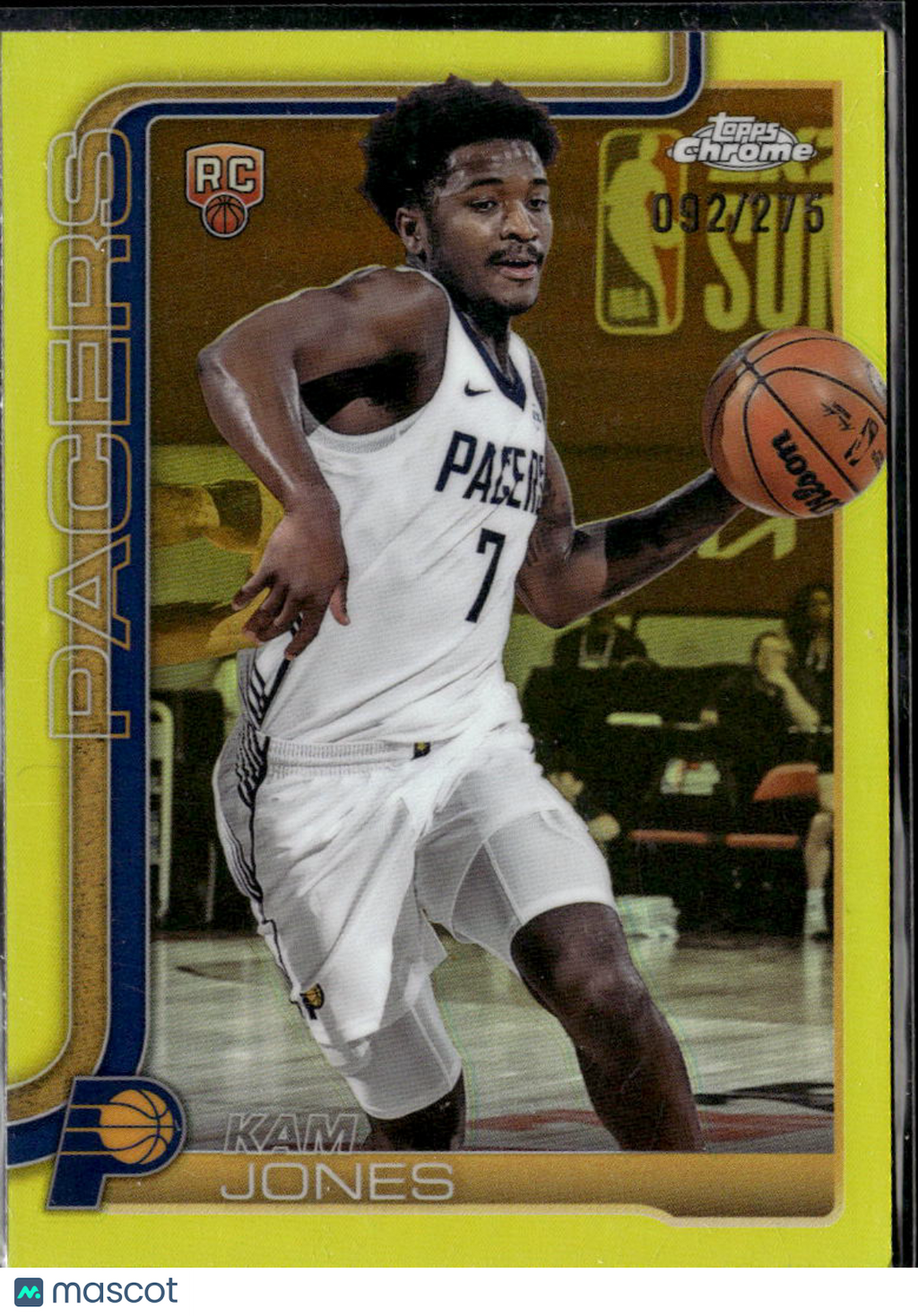 Kam Jones 2025 Topps Chrome RC Yellow Refractor Rookie /275 Indiana Pacers