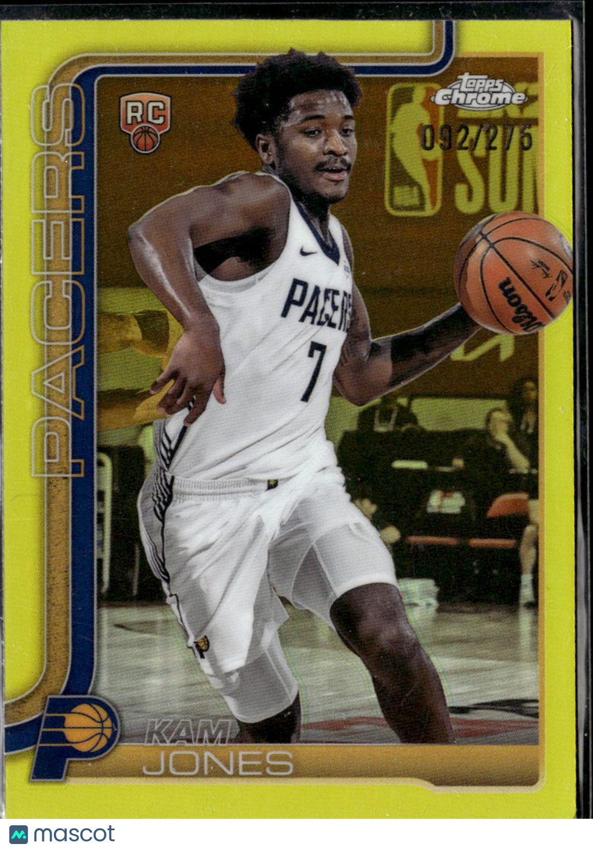 Kam Jones 2025 Topps Chrome RC Yellow Refractor Rookie /275 Indiana Pacers