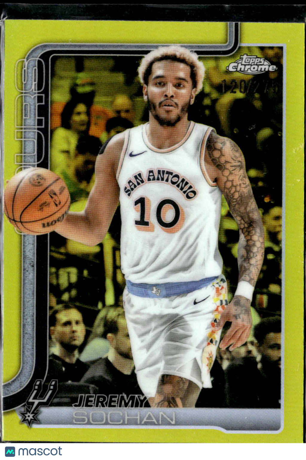 Jeremy Sochan 2025 Topps Chrome Yellow Refractor RC /275 San Antonio Spurs