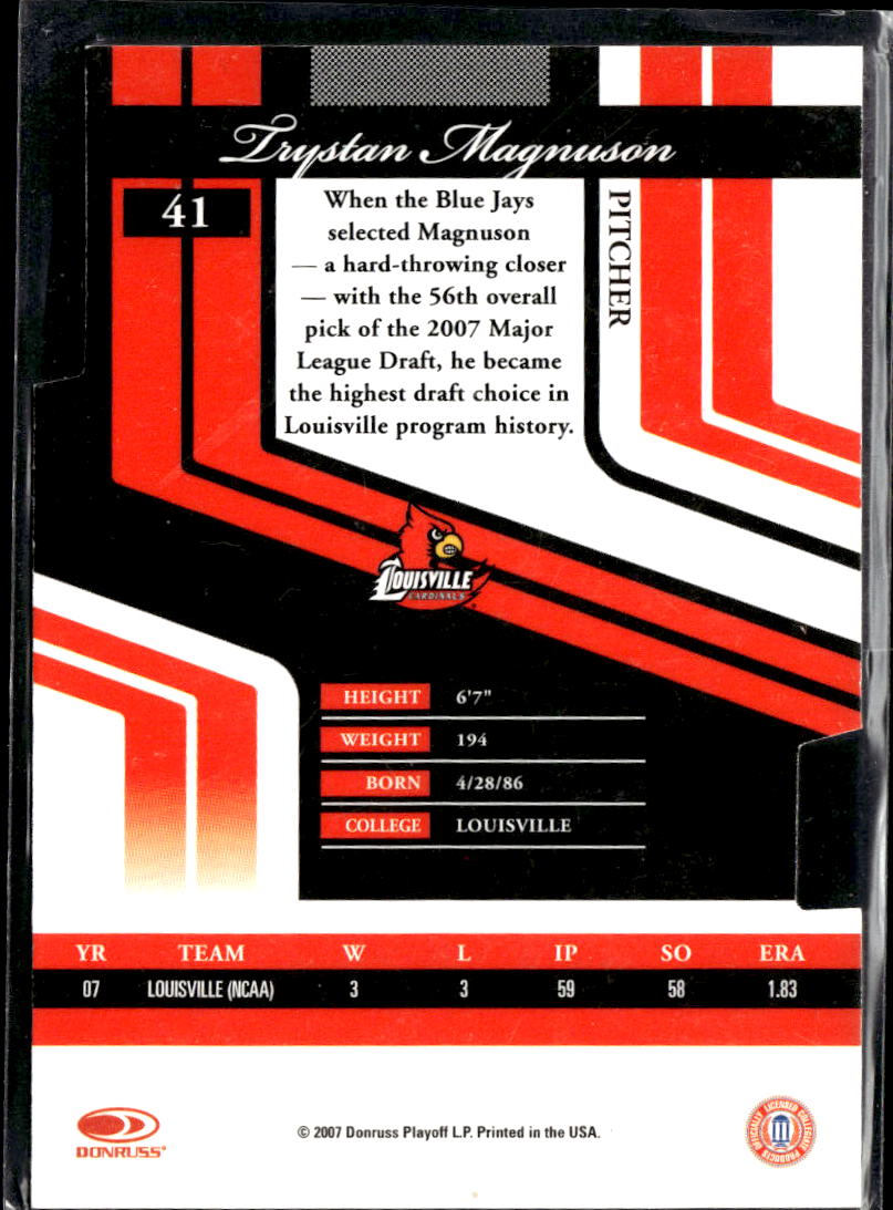 Trystan Magnuson 2007 Donruss Elite Extra Edition Status /50 Louisville