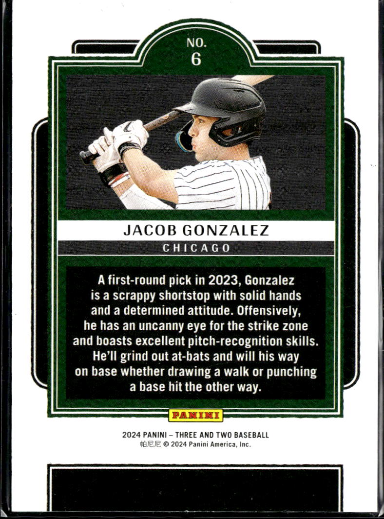 Jacob Gonzalez 2024 Panini Three and Two Rookie 75/99 White Sox