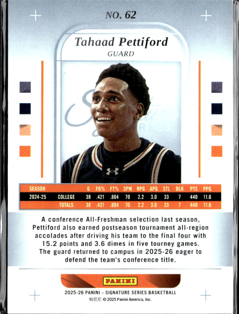 Tahaad Pettiford 2025 Panini Signature Series Rookie RC 94/199 Auburn