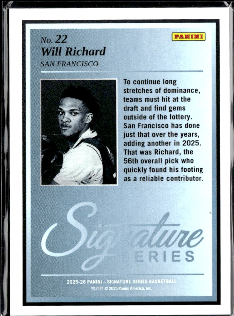 Will Richard 2025 Panini Signature Series RC Rookie 43/99 Warriors