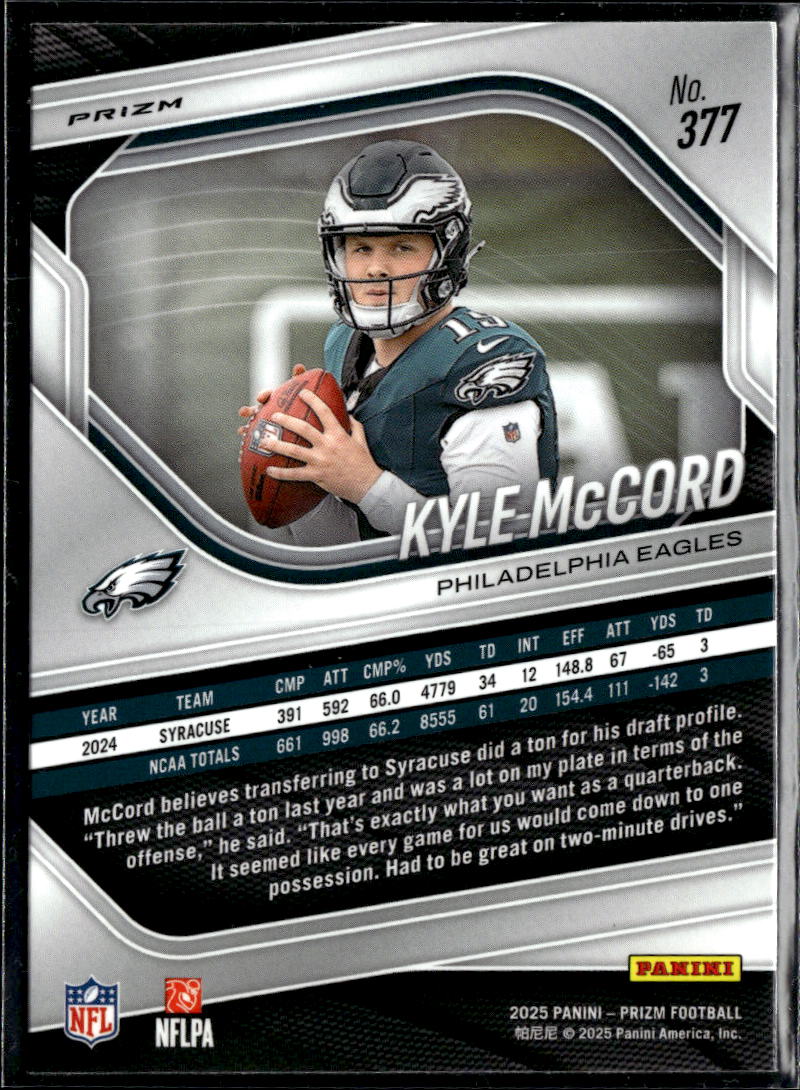 Kyle McCord 2025 Prizm RC Disco Prizm Rookie Philadelphia Eagles