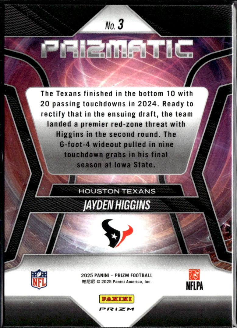 Jayden Higgins 2025 Prizm Disco Prizm RC Prizmatic Houston Texans